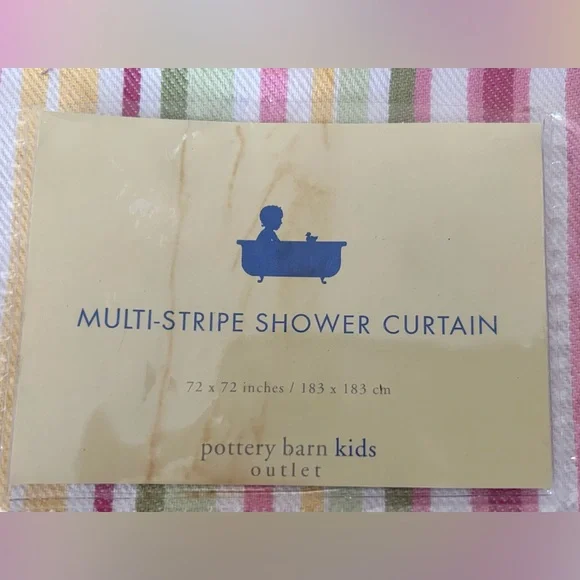 Pottery Barn Kids Striped Shower Curtain - Pink, Yellow, Green - Picture 2 of 4